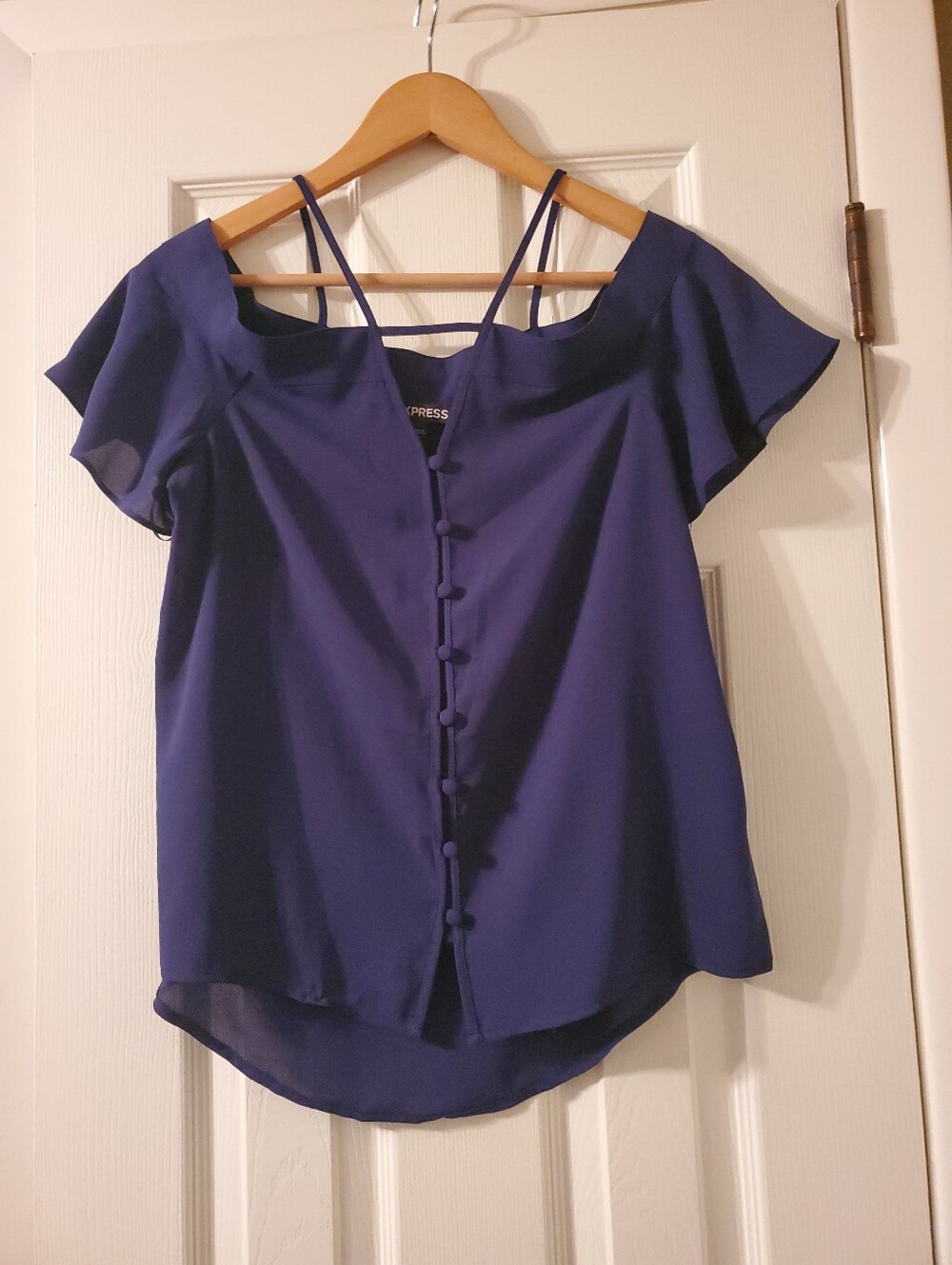 Express Royal Blue Cold-Shoulder Button-Front Blouse XS Preowned